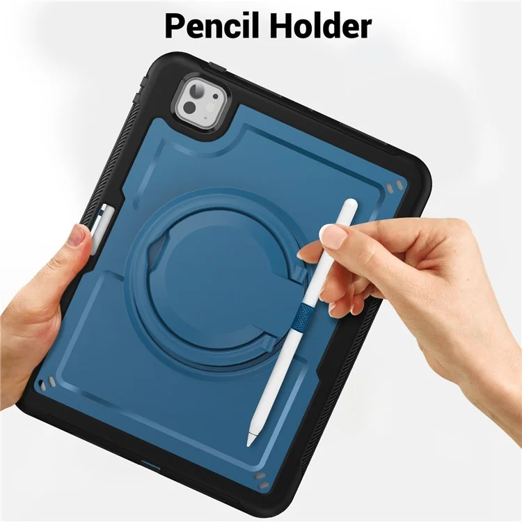 Für Ipad Pro 11 (2024) M4 A2836 Fall Schockdichte PC+TPU -tablet -abdeckung Mit Kickstand, Bleistifthalter - Marineblau