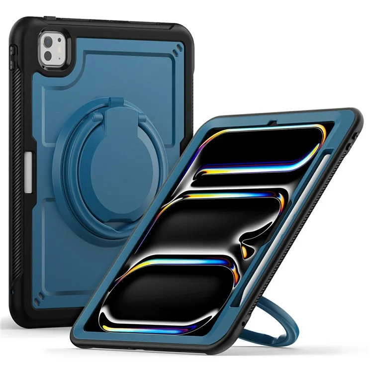 Для Ipad Pro 11 (2024) M4 A2836 Case PC+TPU Plackstend Pablest с Держателем Карандаша, Плечевым Ремнем - Темно-синий