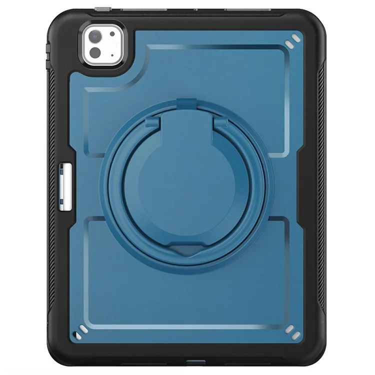 Для Ipad Pro 11 (2024) M4 A2836 Case PC+TPU Plackstend Pablest с Держателем Карандаша, Плечевым Ремнем - Темно-синий