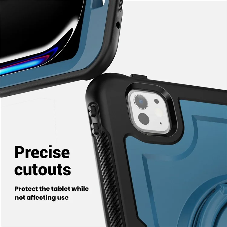 Для Ipad Pro 11 (2024) M4 A2836 Case PC+TPU Plackstend Pablest с Держателем Карандаша, Плечевым Ремнем - Темно-синий