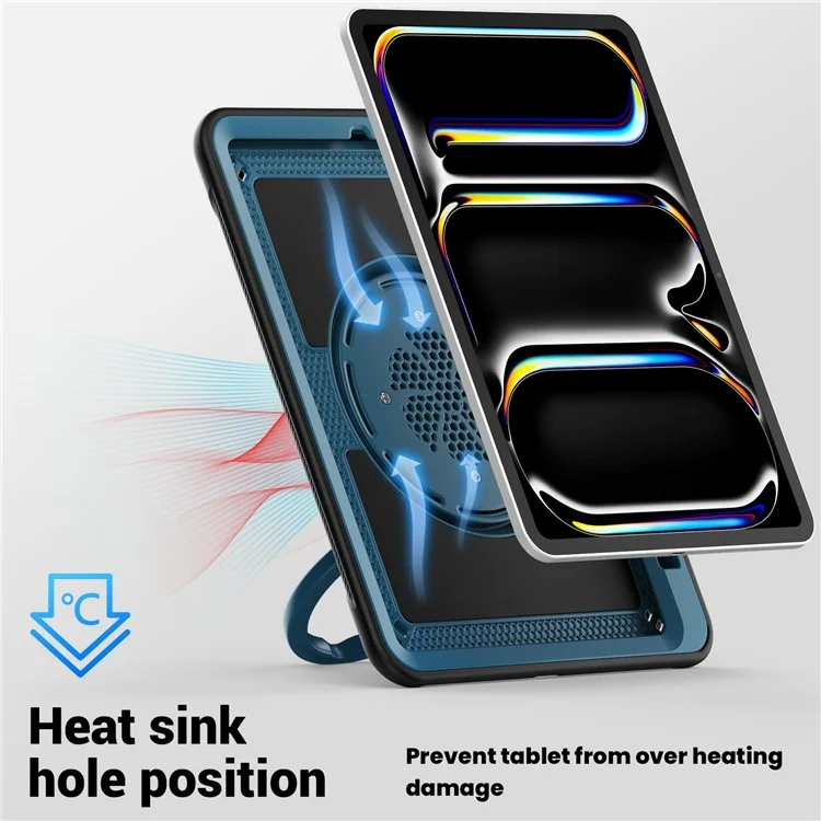 Для Ipad Pro 11 (2024) M4 A2836 Case PC+TPU Plackstend Pablest с Держателем Карандаша, Плечевым Ремнем - Темно-синий