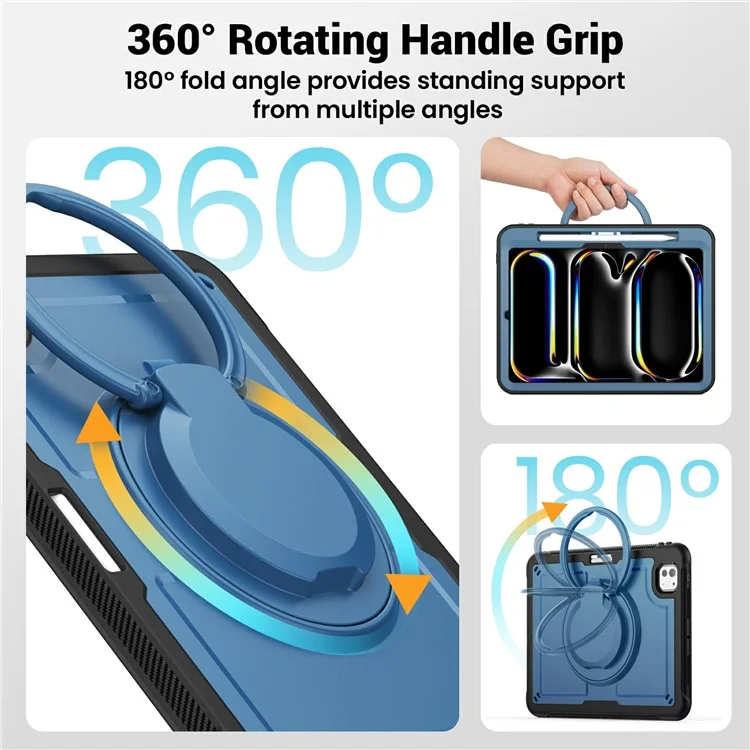 Для Ipad Pro 11 (2024) M4 A2836 Case PC+TPU Plackstend Pablest с Держателем Карандаша, Плечевым Ремнем - Темно-синий
