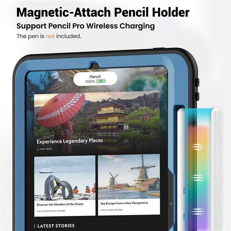 Для Ipad Pro 11 (2024) M4 A2836 Case PC+TPU Plackstend Pablest с Держателем Карандаша, Плечевым Ремнем - Темно-синий