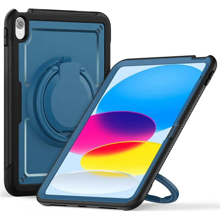 Para Ipad 10.9 (2022) Case PC+TPU Kickstand Tablet Tampa Com Porta -lápis, Alça de Ombro - Azul-marinho