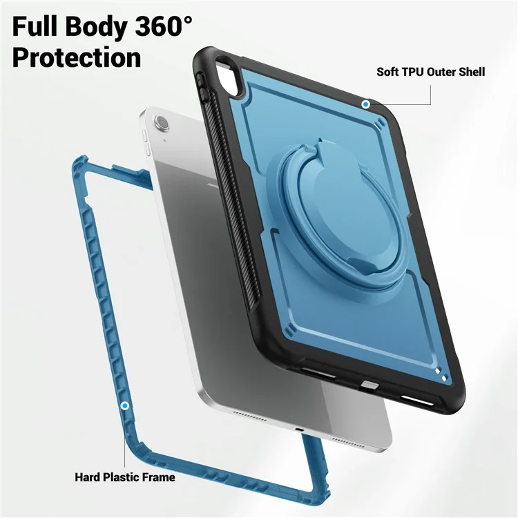 Para Ipad 10.9 (2022) Case PC+TPU Kickstand Tablet Tampa Com Porta -lápis, Alça de Ombro - Azul-marinho