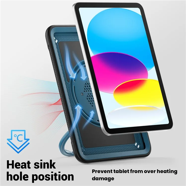 Para Ipad 10.9 (2022) Case PC+TPU Kickstand Tablet Tampa Com Porta -lápis, Alça de Ombro - Azul-marinho