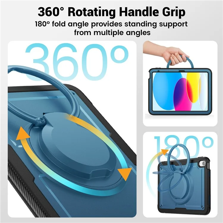 Para Ipad 10.9 (2022) Case PC+TPU Kickstand Tablet Tampa Com Porta -lápis, Alça de Ombro - Azul-marinho