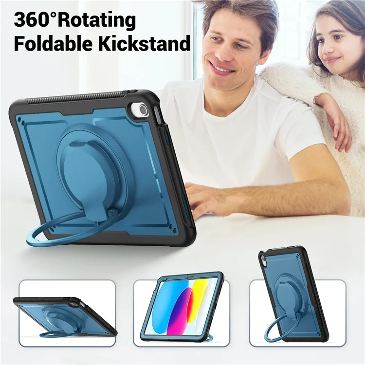 Para Ipad 10.9 (2022) Case PC+TPU Kickstand Tablet Tampa Com Porta -lápis, Alça de Ombro - Azul-marinho