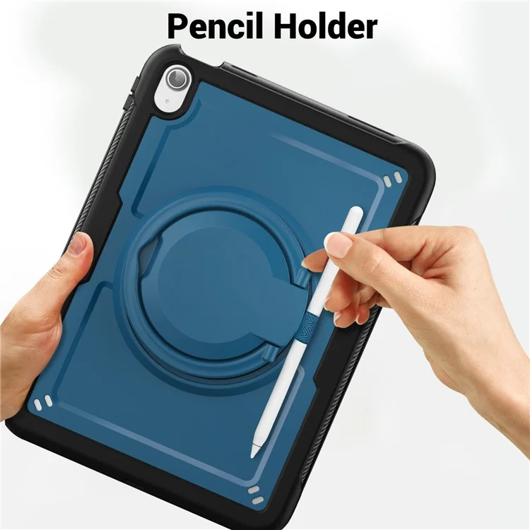 Para Ipad 10.9 (2022) Case PC+TPU Kickstand Tablet Tampa Com Porta -lápis, Alça de Ombro - Azul-marinho