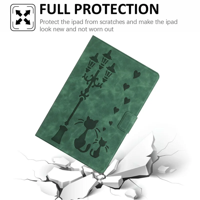 For iPad (2025) / 10.9 (2022) Case Couple Cat Imprinted Microfiber Leather Smart Tablet Cover - Green