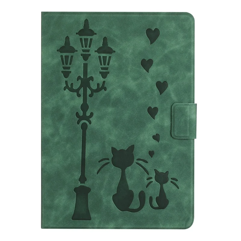 For iPad (2025) / 10.9 (2022) Case Couple Cat Imprinted Microfiber Leather Smart Tablet Cover - Green