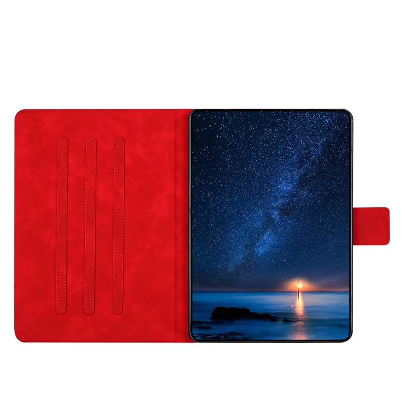 For iPad (2025) / 10.9 (2022) Case Couple Cat Imprinted Microfiber Leather Smart Tablet Cover - Red