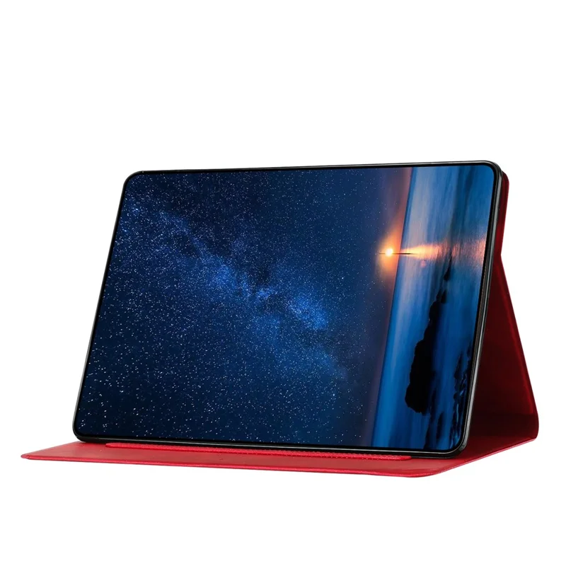 For iPad (2025) / 10.9 (2022) Case Couple Cat Imprinted Microfiber Leather Smart Tablet Cover - Red