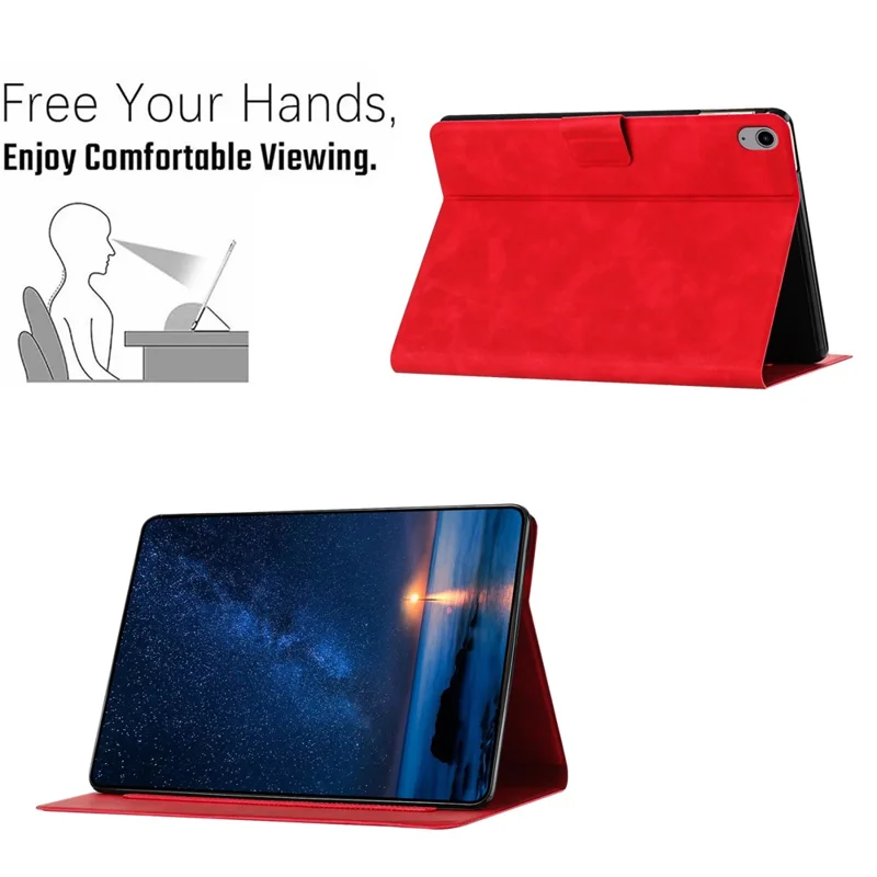 For iPad (2025) / 10.9 (2022) Case Couple Cat Imprinted Microfiber Leather Smart Tablet Cover - Red