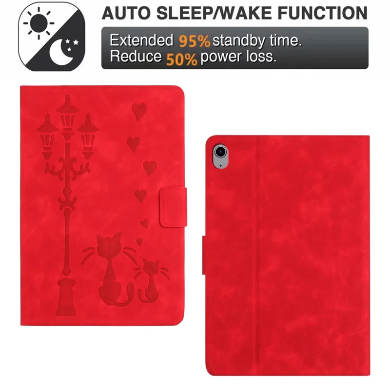 For iPad (2025) / 10.9 (2022) Case Couple Cat Imprinted Microfiber Leather Smart Tablet Cover - Red