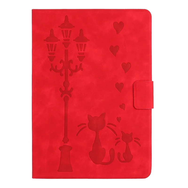 For iPad (2025) / 10.9 (2022) Case Couple Cat Imprinted Microfiber Leather Smart Tablet Cover - Red