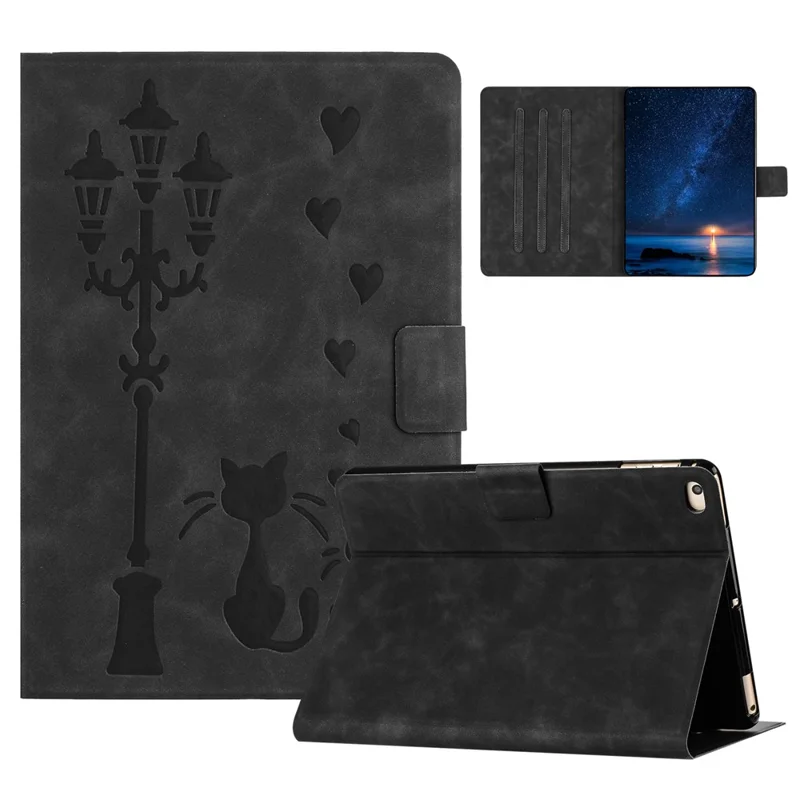 For iPad mini (2019) 7.9 inch / mini 4 / mini 3 / Mini 2 / Mini Case Couple Cat Imprinted Microfiber Leather Smart Tablet Cover - Black