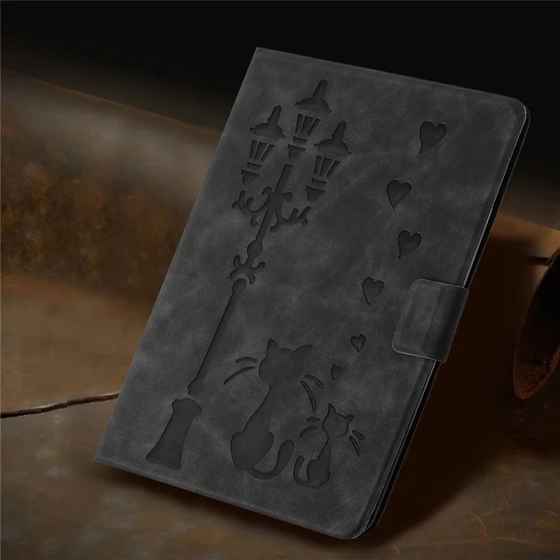 For iPad mini (2019) 7.9 inch / mini 4 / mini 3 / Mini 2 / Mini Case Couple Cat Imprinted Microfiber Leather Smart Tablet Cover - Black
