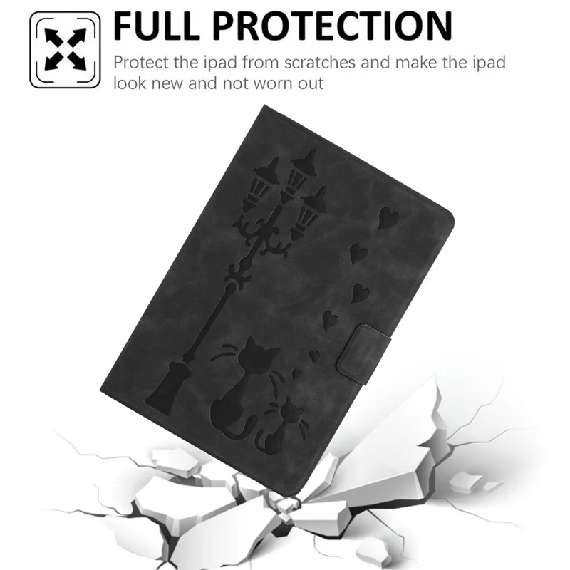 For iPad mini (2019) 7.9 inch / mini 4 / mini 3 / Mini 2 / Mini Case Couple Cat Imprinted Microfiber Leather Smart Tablet Cover - Black