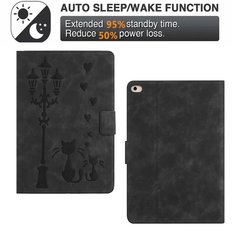 For iPad mini (2019) 7.9 inch / mini 4 / mini 3 / Mini 2 / Mini Case Couple Cat Imprinted Microfiber Leather Smart Tablet Cover - Black
