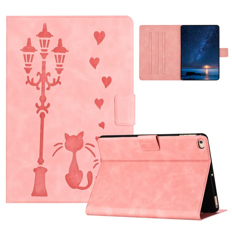 For iPad mini (2019) 7.9 inch / mini 4 / mini 3 / Mini 2 / Mini Case Couple Cat Imprinted Microfiber Leather Smart Tablet Cover - Pink