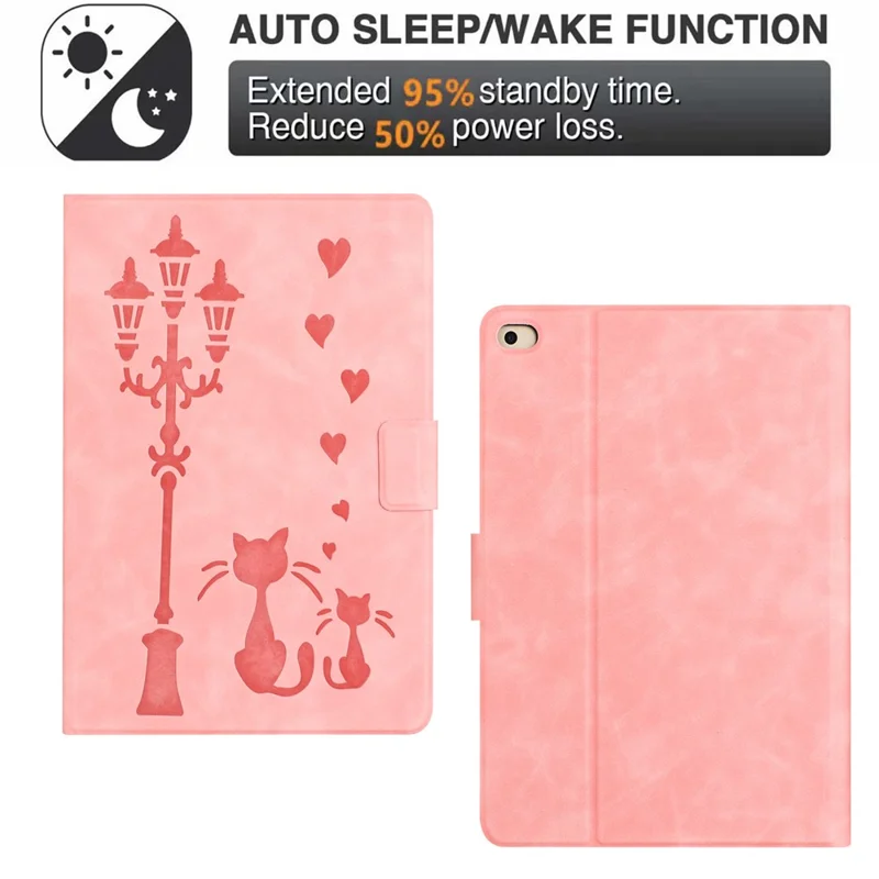 For iPad mini (2019) 7.9 inch / mini 4 / mini 3 / Mini 2 / Mini Case Couple Cat Imprinted Microfiber Leather Smart Tablet Cover - Pink