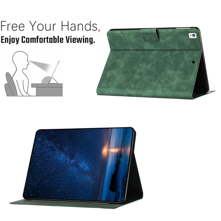 für ipad 10.2 (2020) /(2019) / ipad air 10.5 zoll (2019) / ipad pro 10,5-zoll (2017) hülle paar katze geprägte mikrofaser-leder-tablet-abdeckung - grün