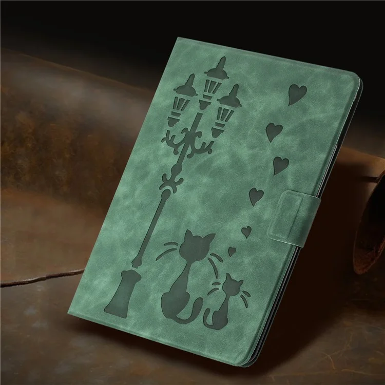 Pour Ipad Pro 11 (2024) Case Cat Cat Cat Imprimé de la Tablette Intelligente en Cuir Microfibre - Vert