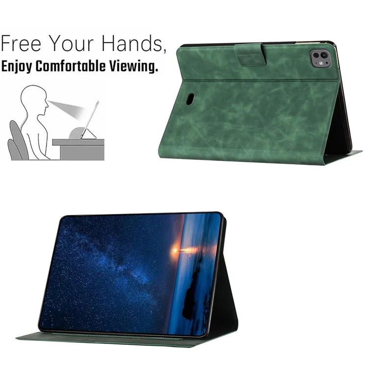 Pour Ipad Pro 11 (2024) Case Cat Cat Cat Imprimé de la Tablette Intelligente en Cuir Microfibre - Vert