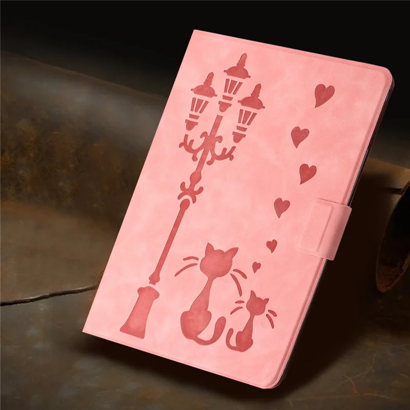 For Samsung Galaxy Tab A11 / A9 Case Couple Cat Imprinted Microfiber Leather Smart Tablet Cover - Pink