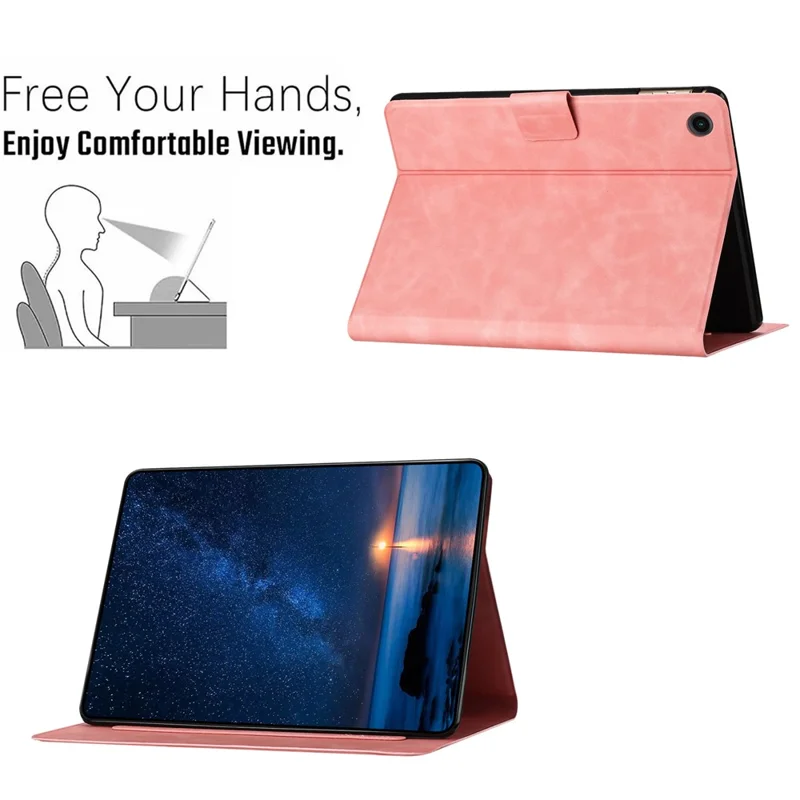 For Samsung Galaxy Tab A11 / A9 Case Couple Cat Imprinted Microfiber Leather Smart Tablet Cover - Pink