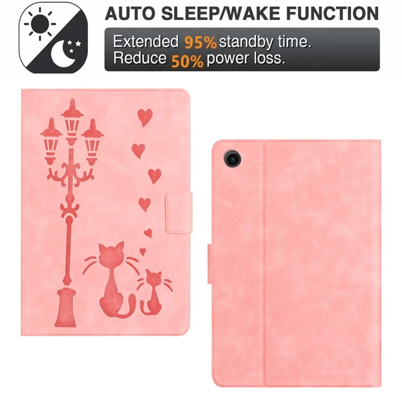 For Samsung Galaxy Tab A11 / A9 Case Couple Cat Imprinted Microfiber Leather Smart Tablet Cover - Pink