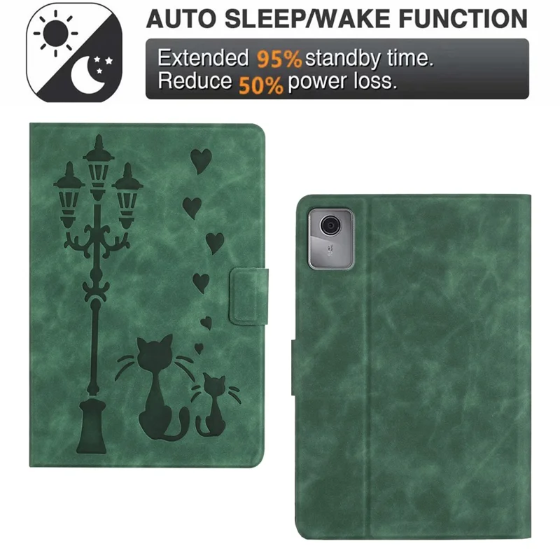 Per Lenovo Tab M11 / Xiaoxin Pad 11 2024 Tb-330fu Case Coppia Cat Copertura Per Tablet Intelligente in Pelle in Microfibra Impressa - Verde