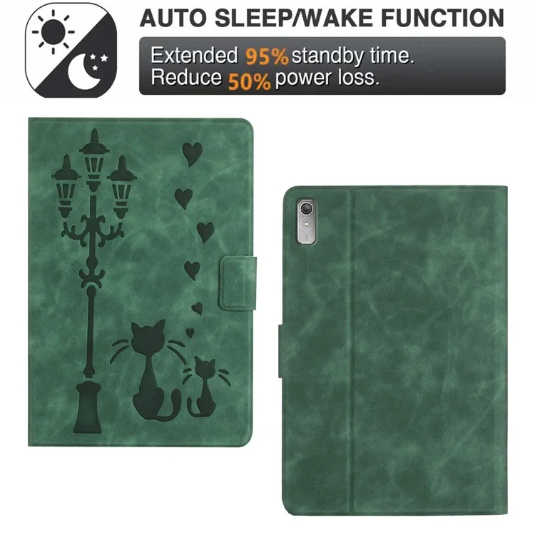 Per Lenovo Tab P11 Gen 2 TB-350 Case Coppia Cat Copertina in Pelle in Pelle in Microfibra Impressa - Verde