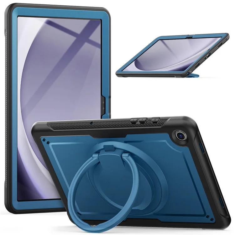 Для Samsung Galaxy Tab A9+ SM-X210 / X216 / X218 Case Kickstand PC+TPU Планшета с Ремешком, Держатель Карандаша - Темно-синий