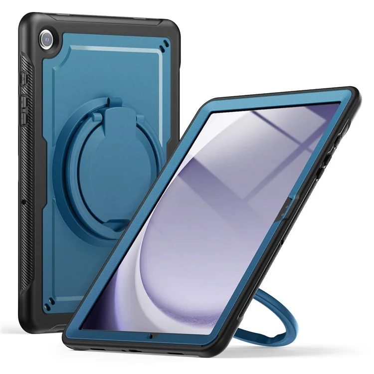 Для Samsung Galaxy Tab A9+ SM-X210 / X216 / X218 Case Kickstand PC+TPU Планшета с Ремешком, Держатель Карандаша - Темно-синий