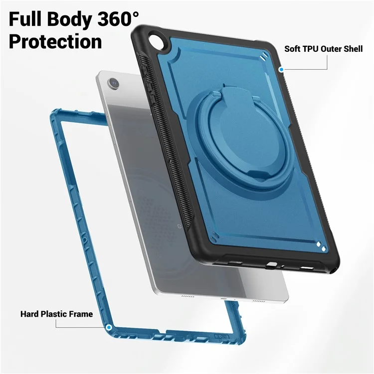 Для Samsung Galaxy Tab A9+ SM-X210 / X216 / X218 Case Kickstand PC+TPU Планшета с Ремешком, Держатель Карандаша - Темно-синий