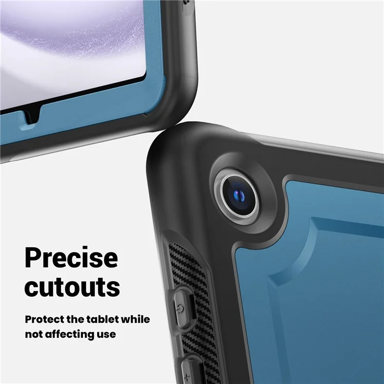 Для Samsung Galaxy Tab A9+ SM-X210 / X216 / X218 Case Kickstand PC+TPU Планшета с Ремешком, Держатель Карандаша - Темно-синий