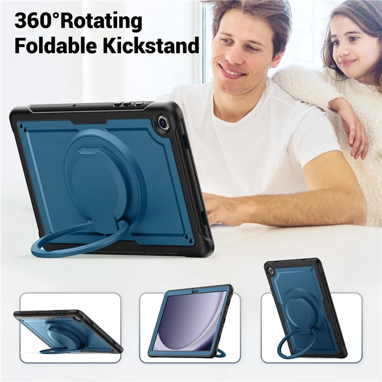Для Samsung Galaxy Tab A9+ SM-X210 / X216 / X218 Case Kickstand PC+TPU Планшета с Ремешком, Держатель Карандаша - Темно-синий