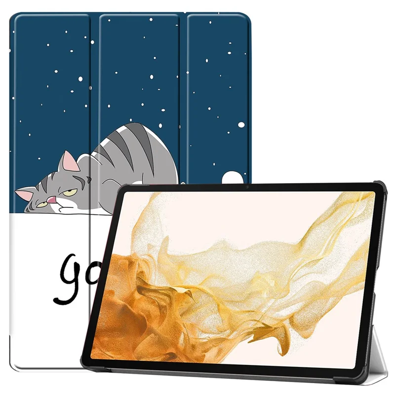 For Samsung Galaxy Tab S10+ Case Pattern Print Leather Stand Tablet Cover - Cat