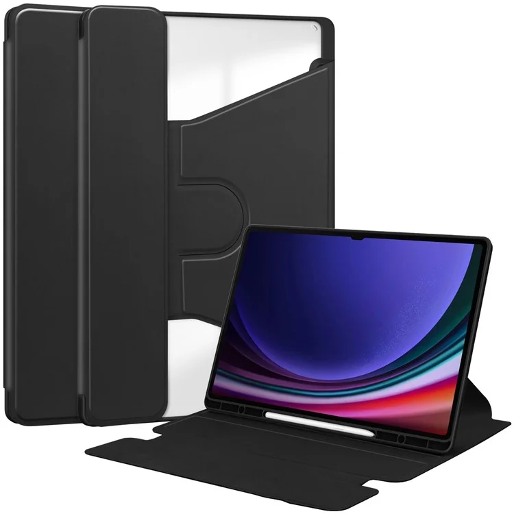 Für Samsung Galaxy Tab S10 Ultra Case 360° Drehbarer Ständer PU-Leder+Acryl Tablet Hülle (ohne Tastatur) - Schwarz