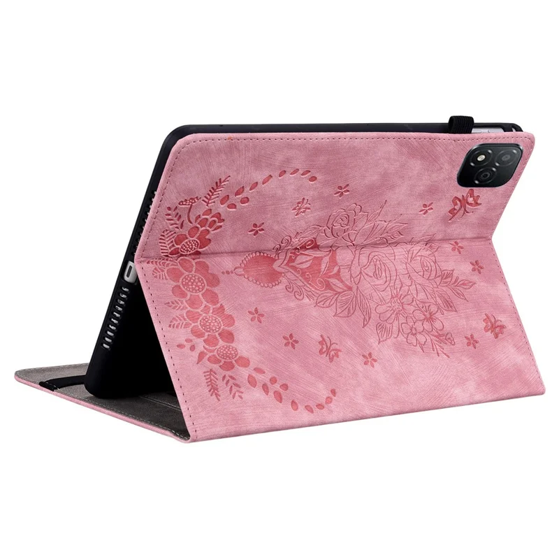 For Infinix Xpad Case Card Holder Anti-Scratch Leather Cover Rose Flower Imprint - Pink