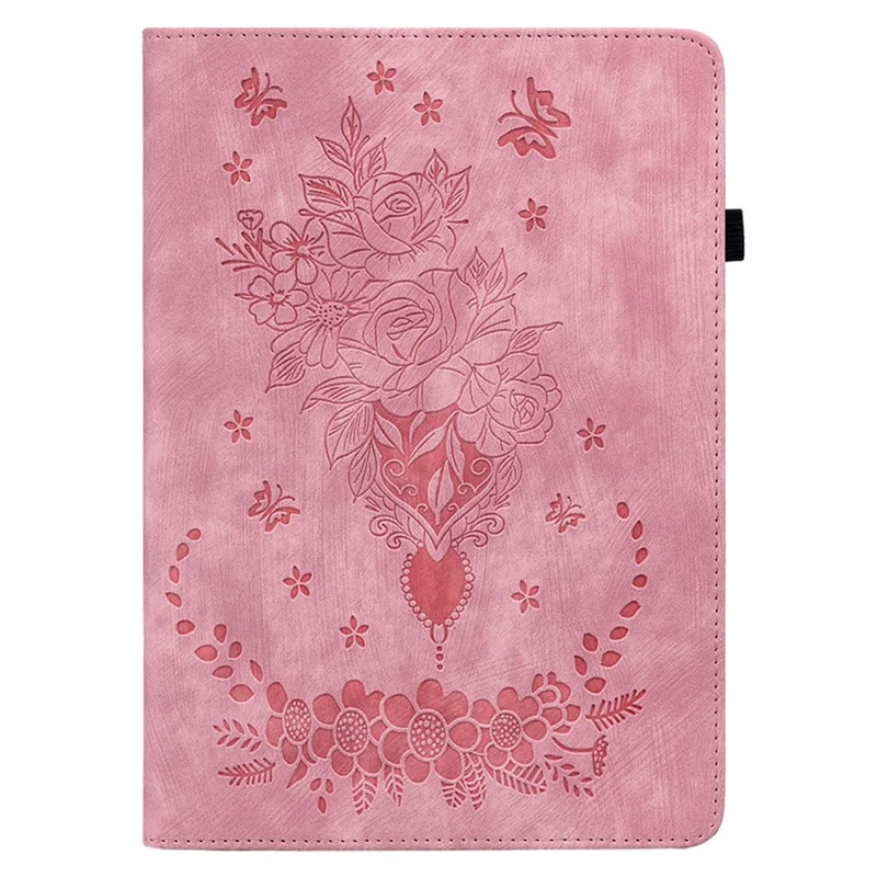 For Infinix Xpad Case Card Holder Anti-Scratch Leather Cover Rose Flower Imprint - Pink