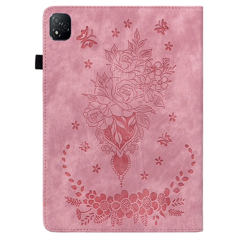 For Infinix Xpad Case Card Holder Anti-Scratch Leather Cover Rose Flower Imprint - Pink