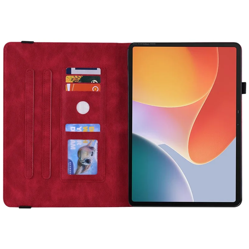 For Infinix Xpad Case Butterfly Flower Imprint PU Leather Tablet Cover with Card Slots - Red
