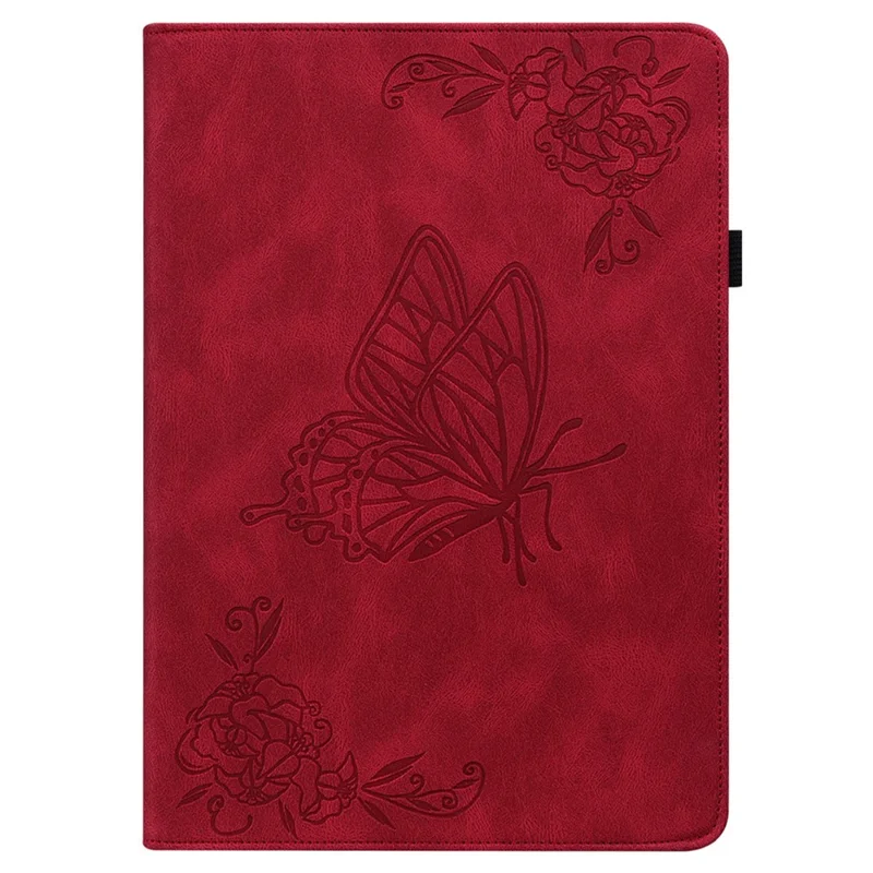 For Infinix Xpad Case Butterfly Flower Imprint PU Leather Tablet Cover with Card Slots - Red