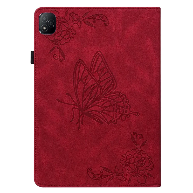 For Infinix Xpad Case Butterfly Flower Imprint PU Leather Tablet Cover with Card Slots - Red