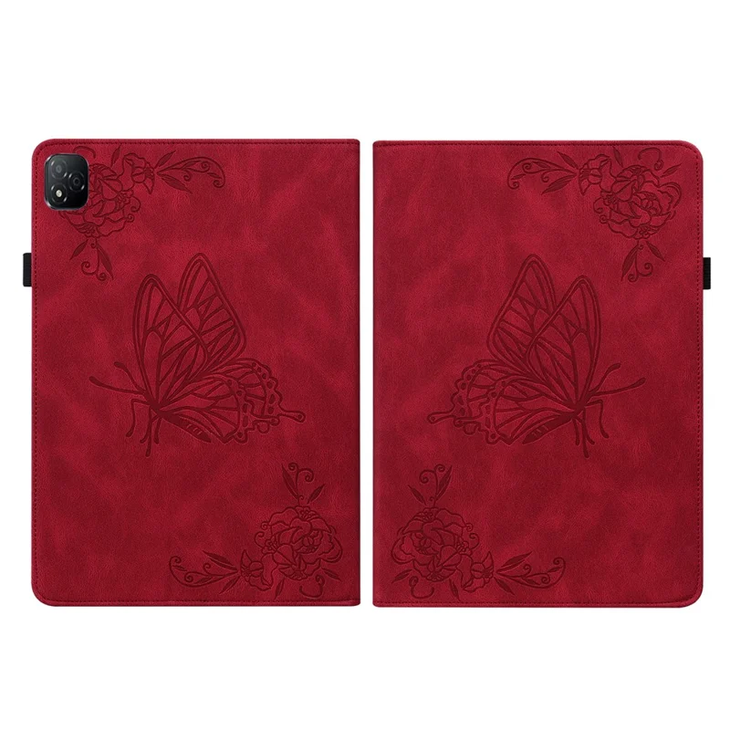 For Infinix Xpad Case Butterfly Flower Imprint PU Leather Tablet Cover with Card Slots - Red