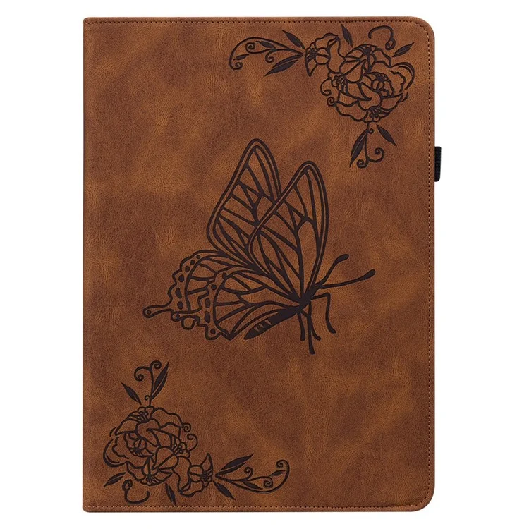 For Infinix Xpad Case Butterfly Flower Imprint PU Leather Tablet Cover with Card Slots - Brown