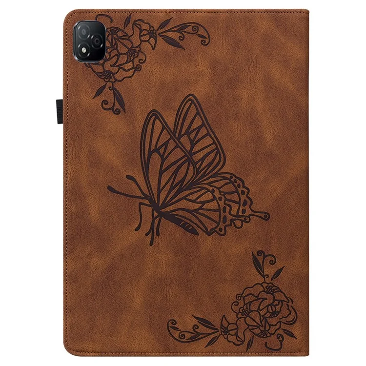 For Infinix Xpad Case Butterfly Flower Imprint PU Leather Tablet Cover with Card Slots - Brown